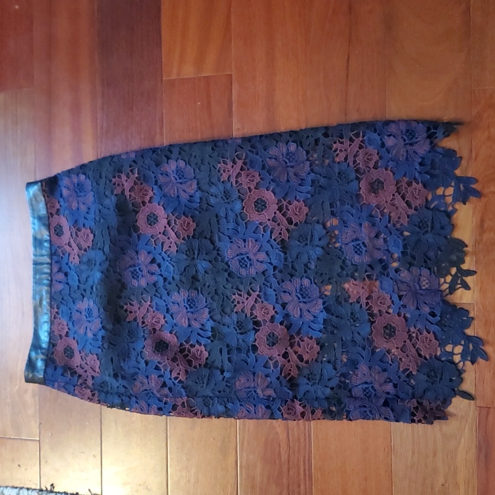 Topshop Navy Burgundy Lacy overlay skirt.